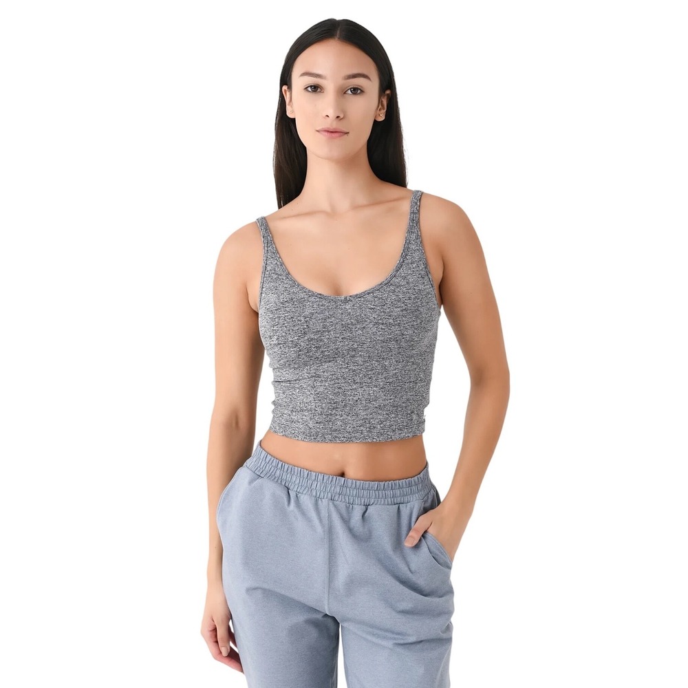 Vuori Womens Daily Crop Tank Top Heather Grey‎ Double Strap Shelf Bra Activewear